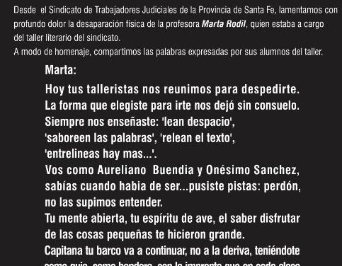 LAMENTAMOS SU PARTIDA