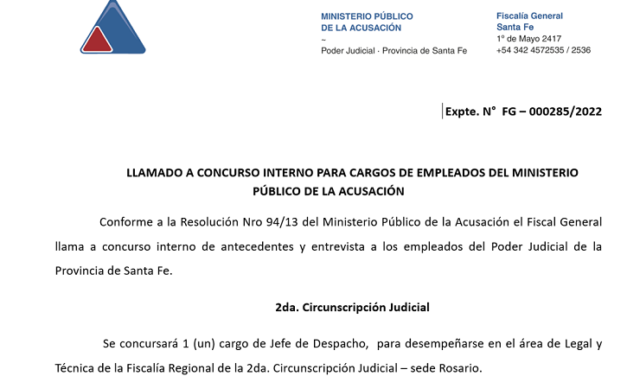 LLAMADO A CONCURSO INTERNO PARA CARGOS DE EMPLEADOS DEL MINISTERIO PÚBLICO DE LA ACUSACIÓN: 2DA. CIRCUNSCRIPCIÓN JUDICIAL – SEDE ROSARIO