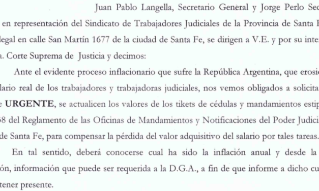 SOLICITUD PARA EL AUMENTO DEL VALOR DEL TICKET EN LA GESTIÓN DE LAS CÉDULAS DE NOTIFICACIÓN Y MANDAMIENTOS