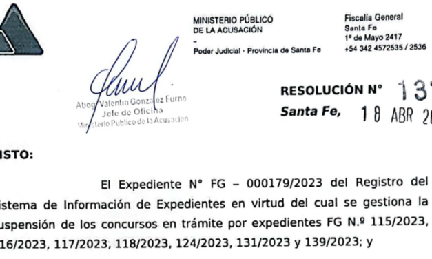 MPA: SUSPENSIÓN DE CONCURSOS INTERNOS: RESOLUCIÓN NRO. 137/2023 – CÉDULA DE NOTIFICACIÓN