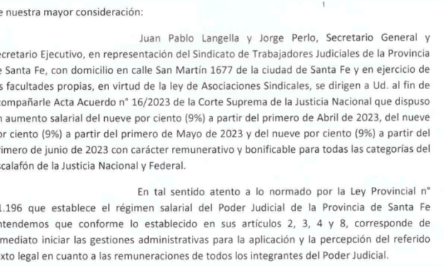 INCREMENTO SALARIAL: NOTA A LA CORTE SUPREMA