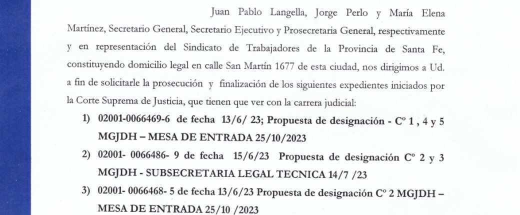 CARRERA JUDICIAL: NOTA AL MINISTERIO DE GOBIERNO, JUSTICIA Y DERECHOS HUMANOS