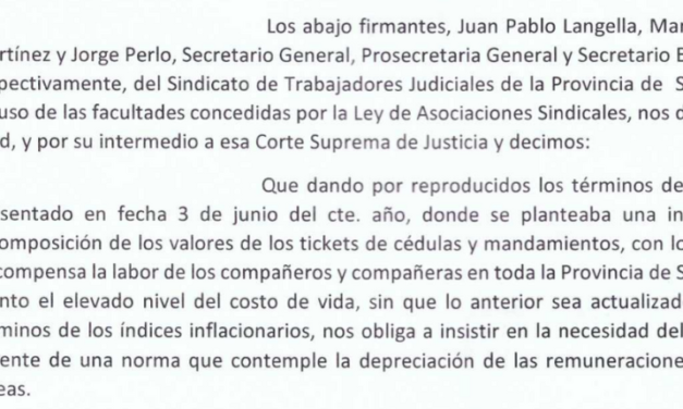 PEDIDO AUMENTO VALOR DE TICKETS: NOTA A LA CORTE – CAPACITACIÓN JUICIO POR JURADOS