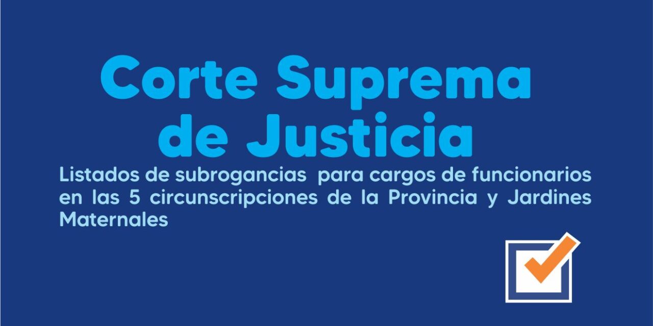 Listados de subrogancias para cargos de funcionarios en las 5 circunscripciones de la Provincia y Jardines Maternales